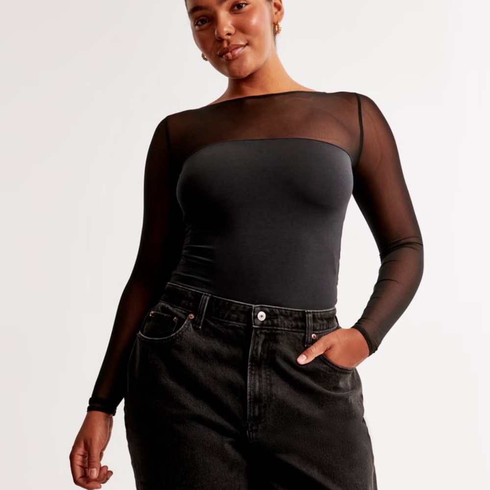 Abercrombie & Fitch Long-Sleeve Mesh Slash Bodysuit